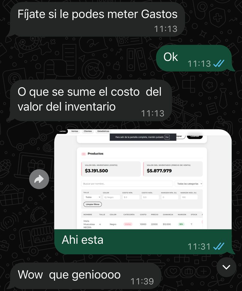 La clienta pide agregar los gastos y recibe el sistema actualizado